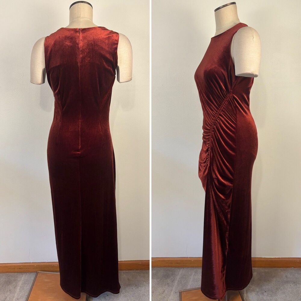 Taylor Womens 8 Velvet Sheath Midi Sleeveless Dress in Brown Copper - Picture 5 of 6